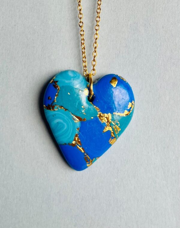 Polymer clay Heart necklace with 18 inch gold plated chain - Image 2