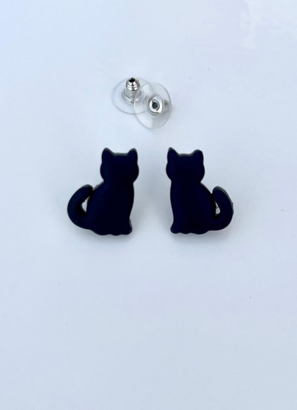 Black cat stud earrings - Image 3