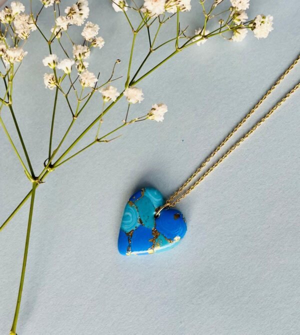 Polymer clay Heart necklace with 18 inch gold plated chain