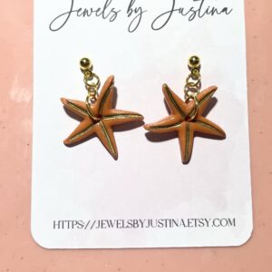 Handmade Orange Starfish Dangle Earrings