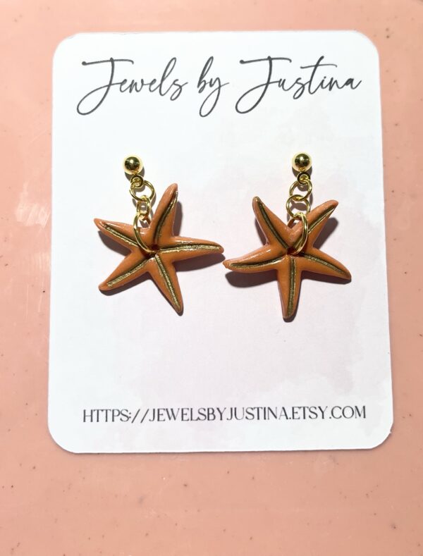 Handmade Orange Starfish Dangle Earrings