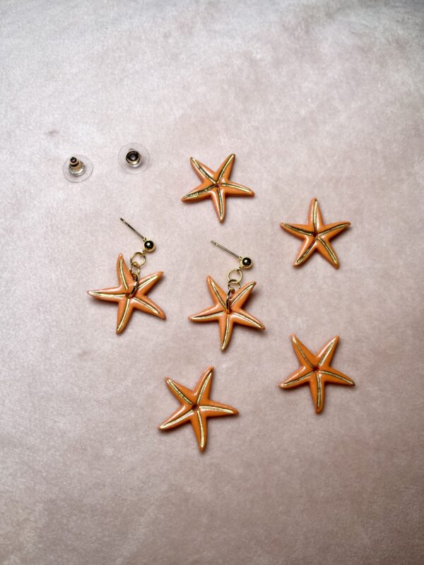 Beautiful Handmade Orange Starfish dangle earrings - Image 2